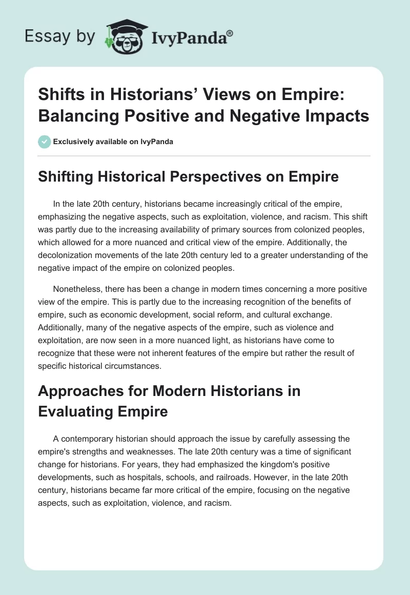 Shifts in Historians’ Views on Empire: Balancing Positive and Negative Impacts. Page 1