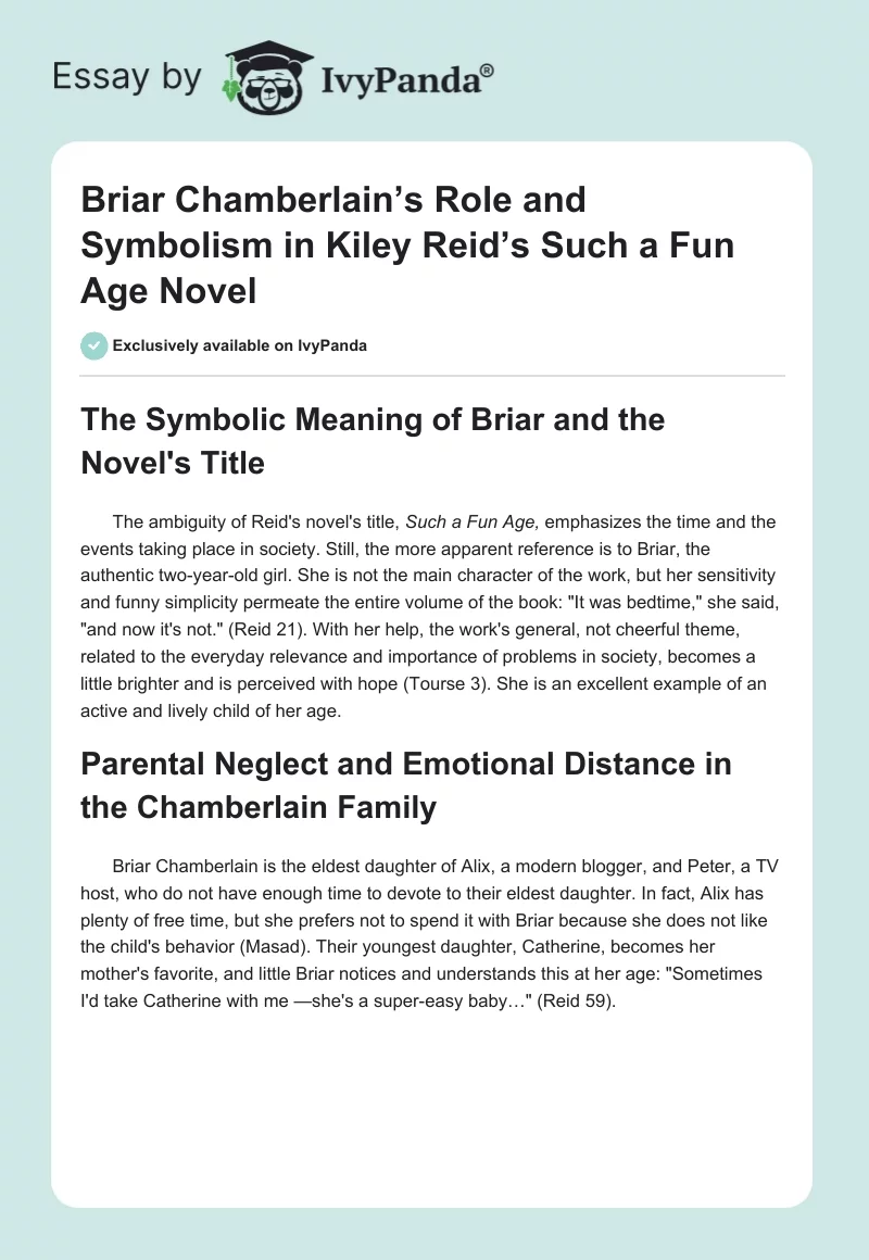 Briar Chamberlain’s Role and Symbolism in Kiley Reid’s Such a Fun Age Novel. Page 1