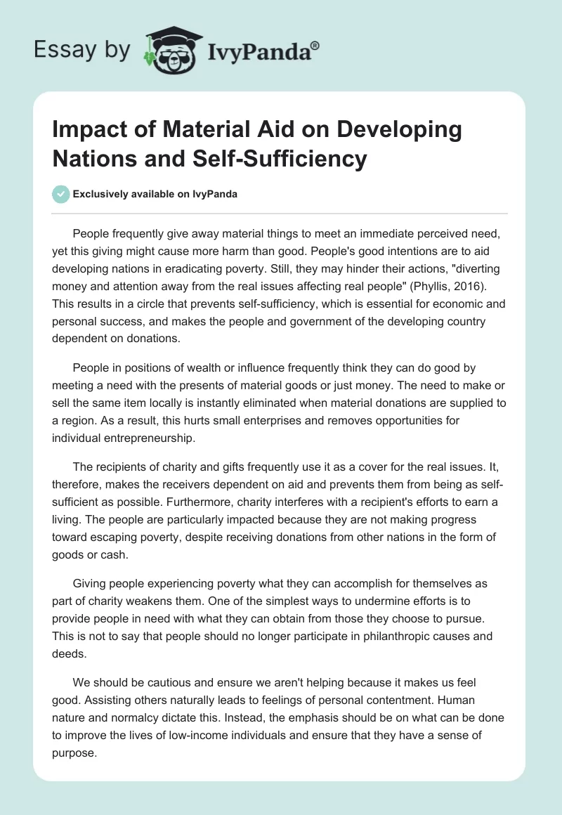 Impact of Material Aid on Developing Nations and Self-Sufficiency. Page 1