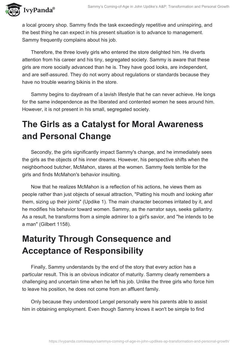 Sammy’s Coming-of-Age in John Updike’s A&P: Transformation and Personal Growth. Page 2