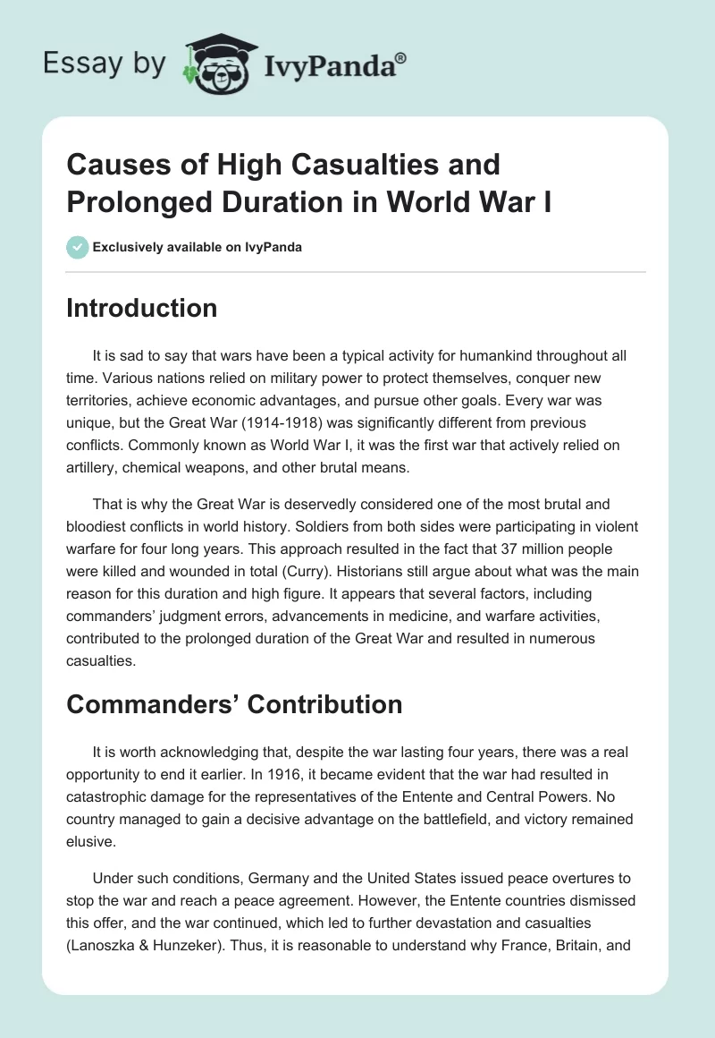 Causes of High Casualties and Prolonged Duration in World War I. Page 1