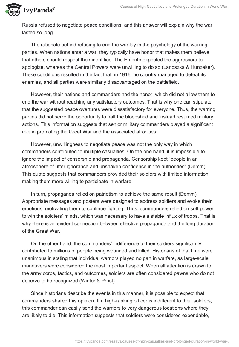 Causes of High Casualties and Prolonged Duration in World War I. Page 2