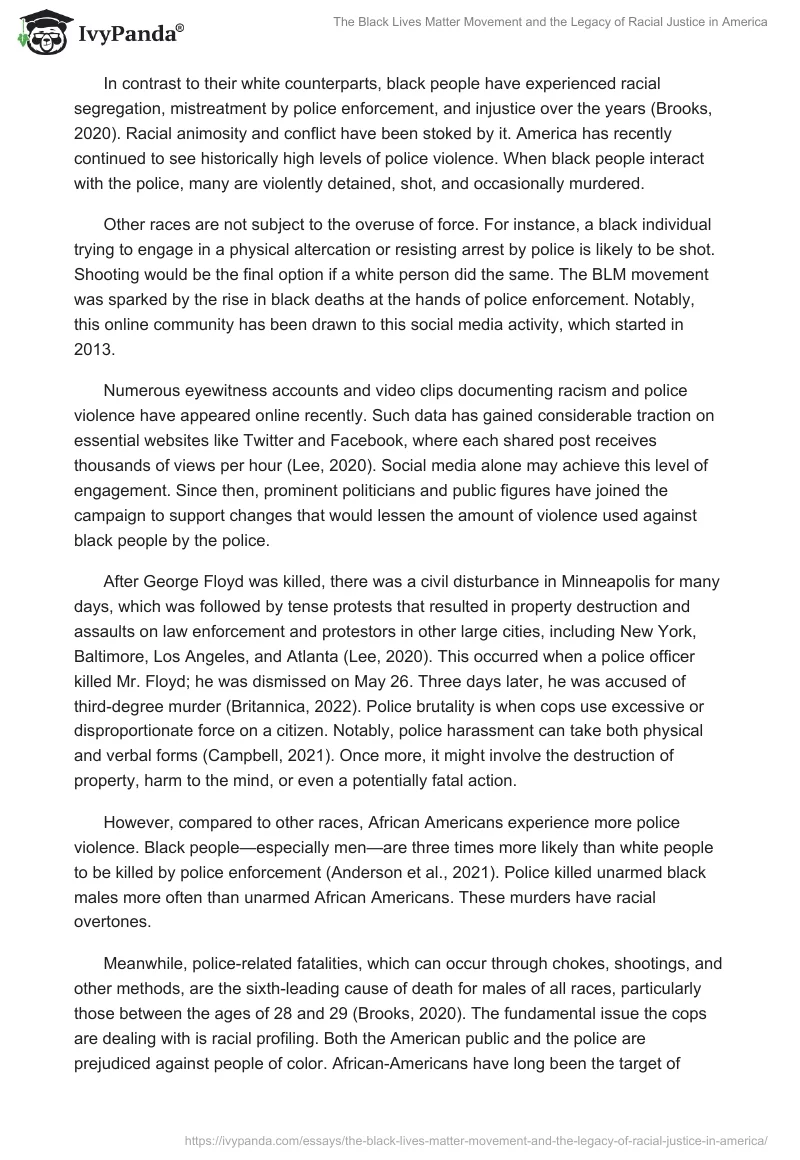 The Black Lives Matter Movement and the Legacy of Racial Justice in America. Page 2