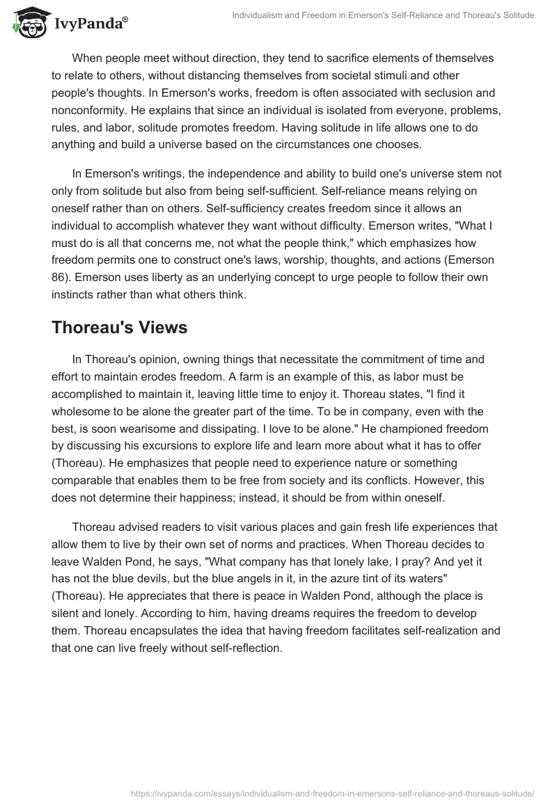 Individualism and Freedom in Emerson's "Self-Reliance" and Thoreau's "Solitude". Page 2