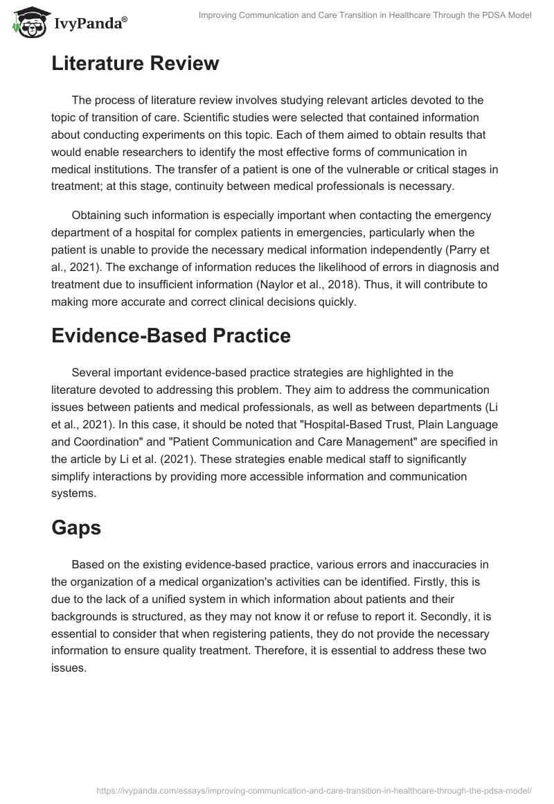 Improving Communication and Care Transition in Healthcare Through the PDSA Model. Page 2