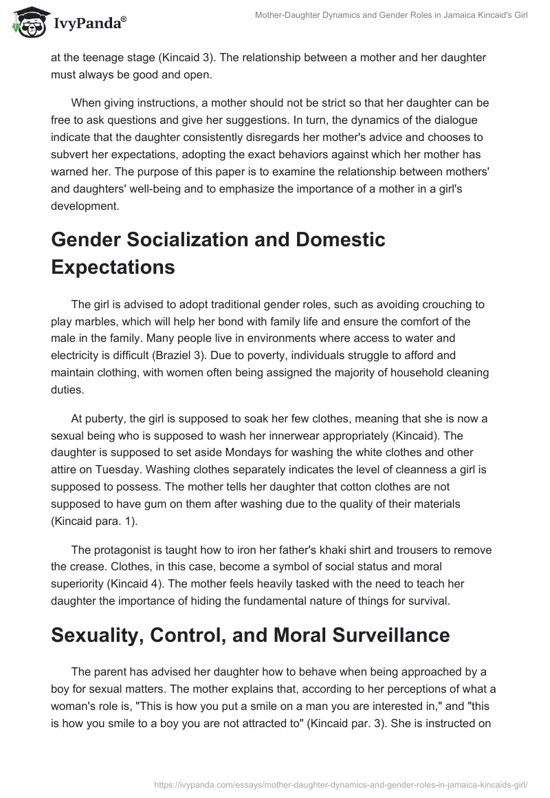 Mother-Daughter Dynamics and Gender Roles in Jamaica Kincaid's "Girl". Page 2