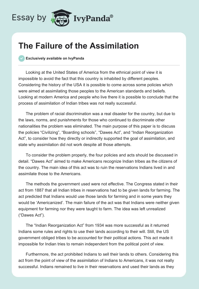 The Failure of the Assimilation. Page 1