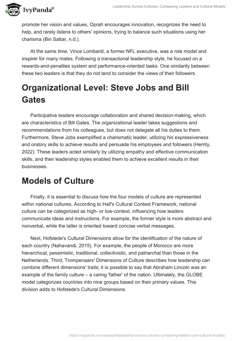 Leadership Across Cultures: Comparing Leaders and Cultural Models. Page 2