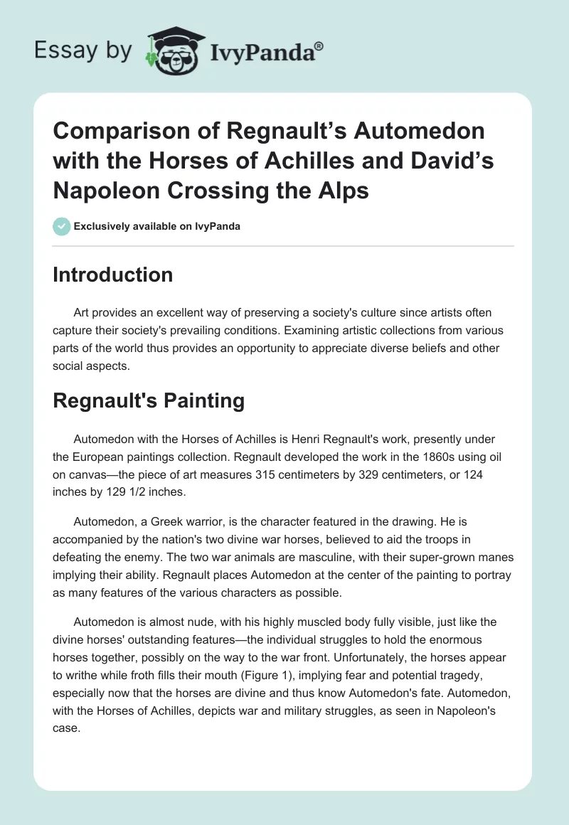 Comparison of Regnault’s Automedon with the Horses of Achilles and David’s Napoleon Crossing the Alps. Page 1