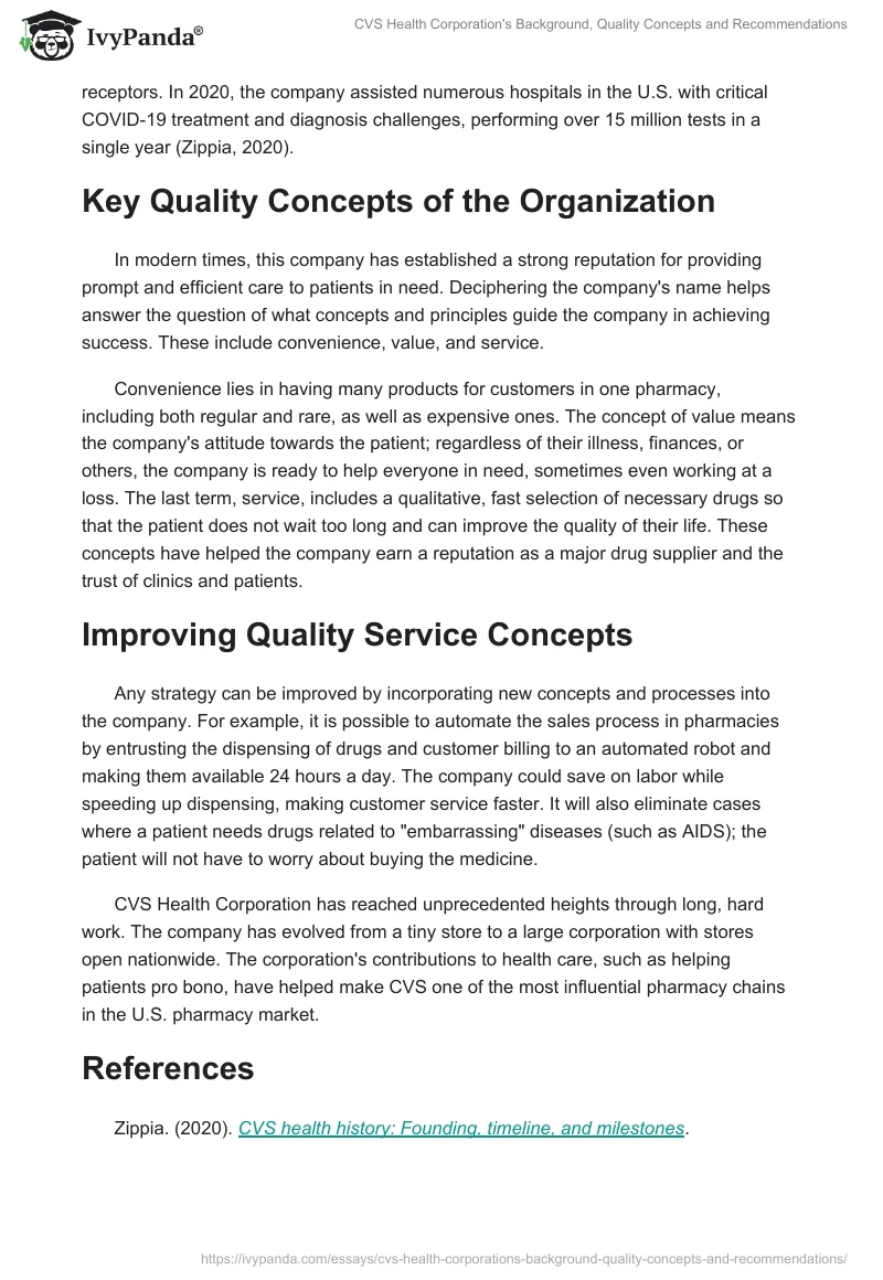 CVS Health Corporation's Background, Quality Concepts and Recommendations. Page 2