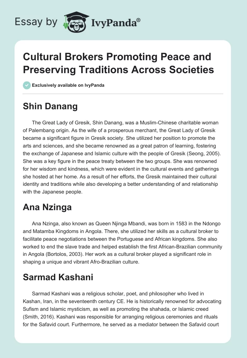 Cultural Brokers Promoting Peace and Preserving Traditions Across Societies. Page 1
