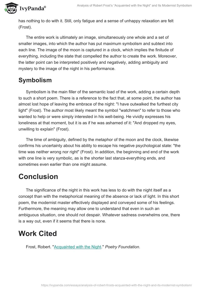 Analysis of Robert Frost’s “Acquainted with the Night” and Its Modernist Symbolism. Page 2