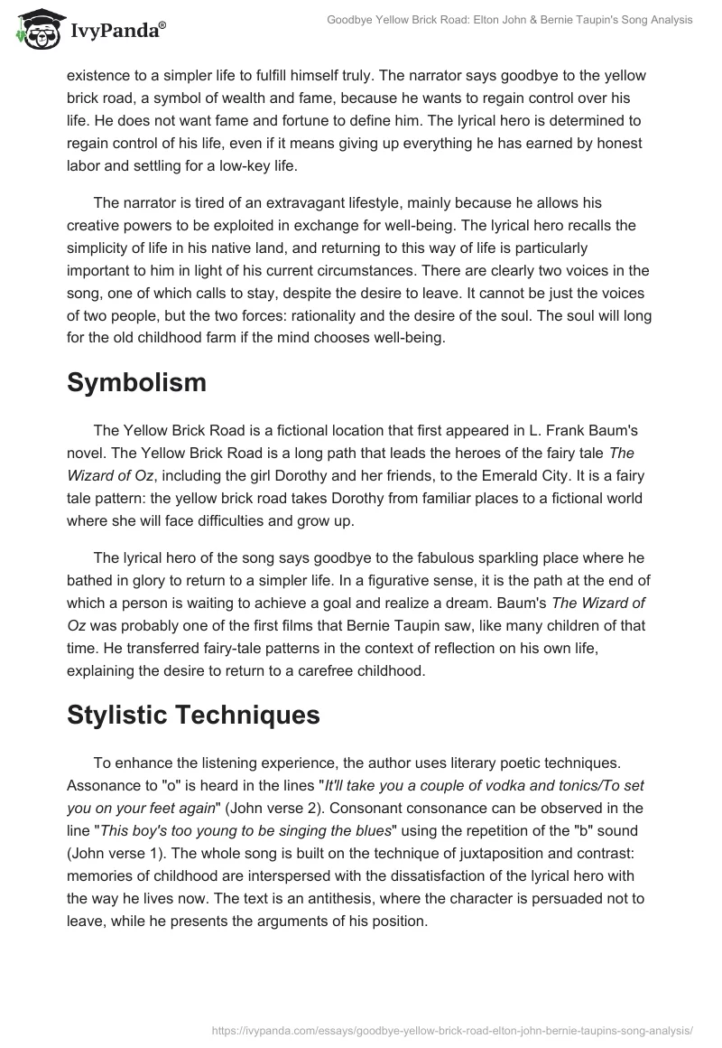 Goodbye Yellow Brick Road: Elton John & Bernie Taupin's Song Analysis. Page 2