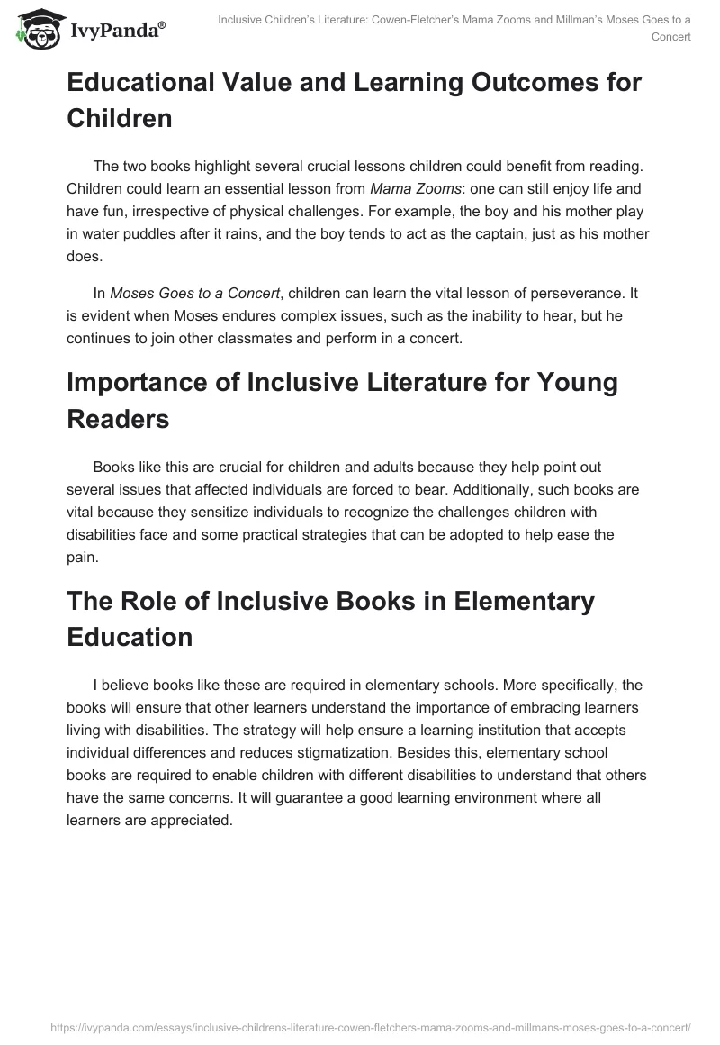 Inclusive Children’s Literature: Cowen-Fletcher’s Mama Zooms and Millman’s Moses Goes to a Concert. Page 2