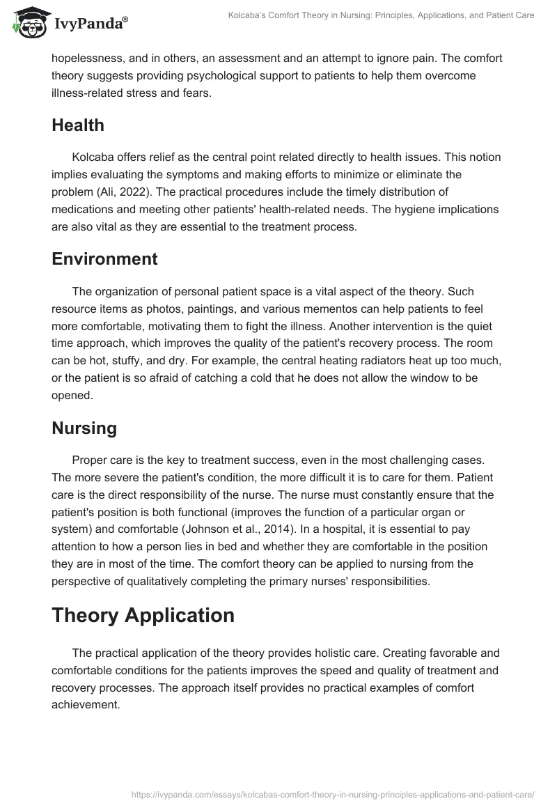 Kolcaba’s Comfort Theory in Nursing: Principles, Applications, and Patient Care. Page 2