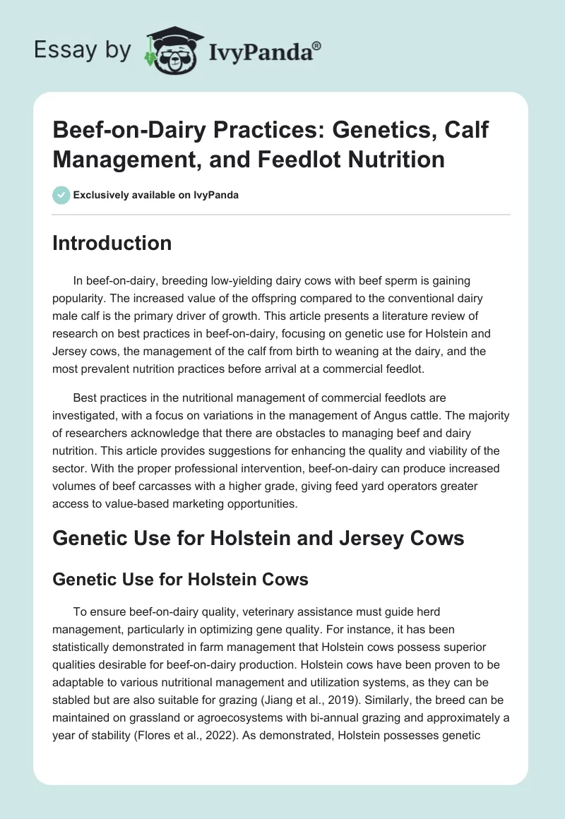 Beef-on-Dairy Practices: Genetics, Calf Management, and Feedlot Nutrition. Page 1