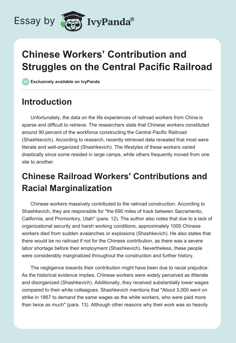 Chinese Workers’ Contribution and Struggles on the Central Pacific Railroad. Page 1