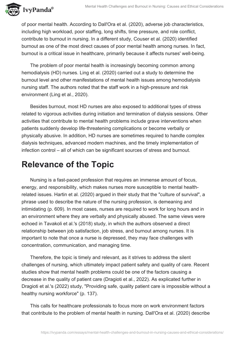 Mental Health Challenges and Burnout in Nursing: Causes and Ethical Considerations. Page 2