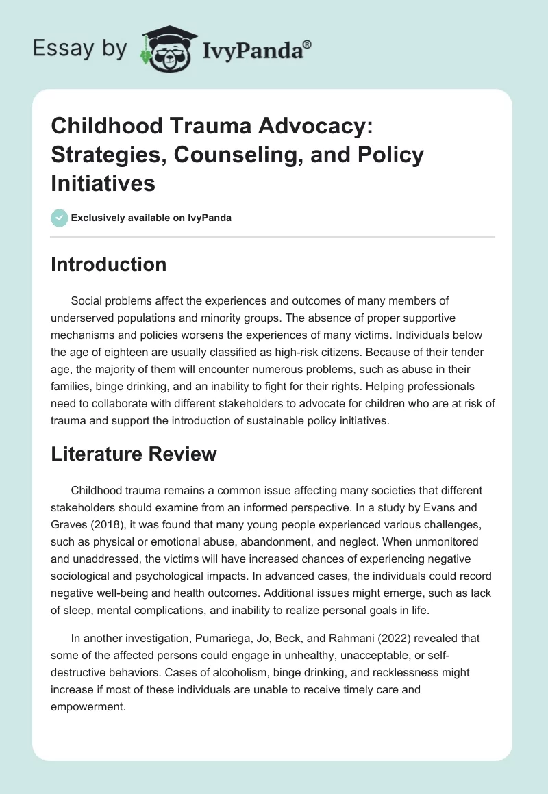 Childhood Trauma Advocacy: Strategies, Counseling, and Policy Initiatives. Page 1