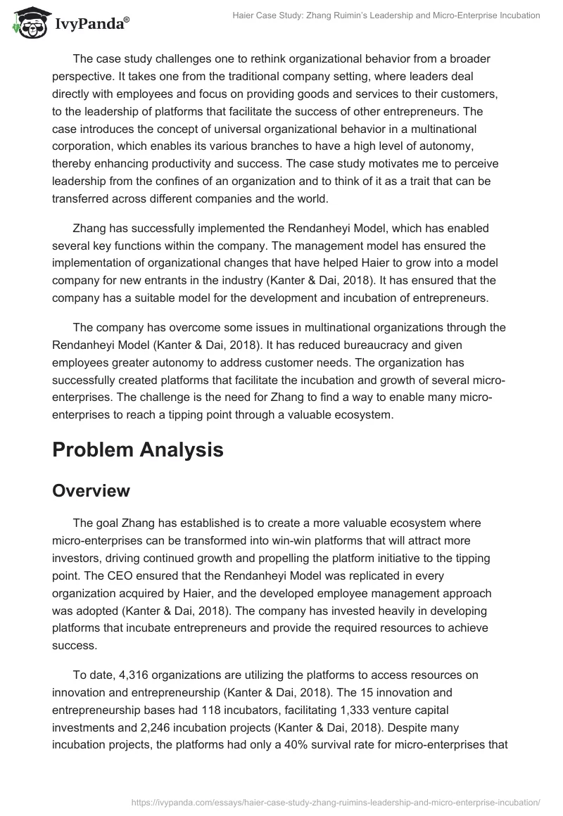 Haier Case Study: Zhang Ruimin’s Leadership and Micro-Enterprise Incubation. Page 2