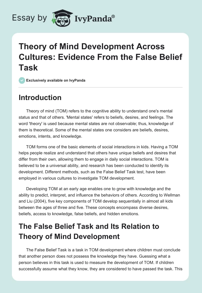 Theory of Mind Development Across Cultures: Evidence From the False Belief Task. Page 1