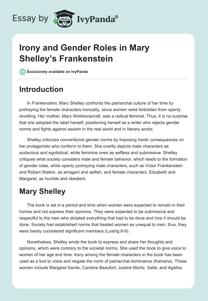 Irony and Gender Roles in Mary Shelley’s Frankenstein. Page 1