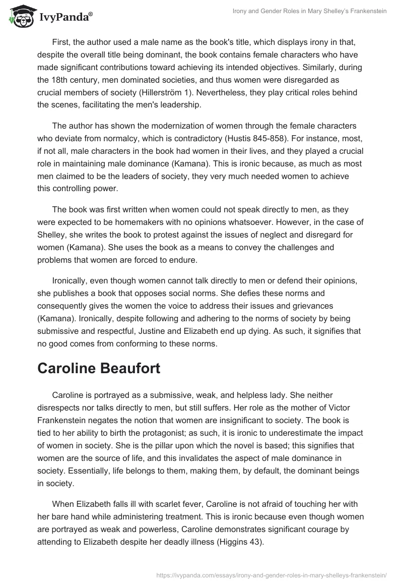 Irony and Gender Roles in Mary Shelley’s Frankenstein. Page 2