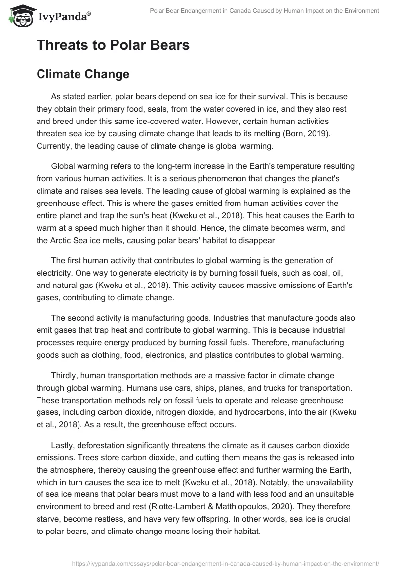 Polar Bear Endangerment in Canada Caused by Human Impact on the Environment. Page 2