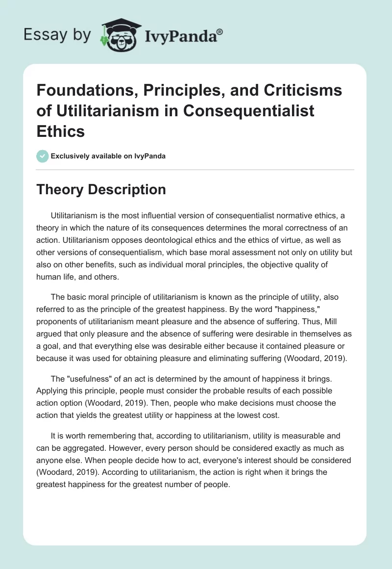 Foundations, Principles, and Criticisms of Utilitarianism in Consequentialist Ethics. Page 1