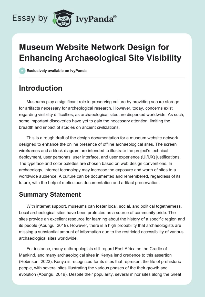 Museum Website Network Design for Enhancing Archaeological Site Visibility. Page 1