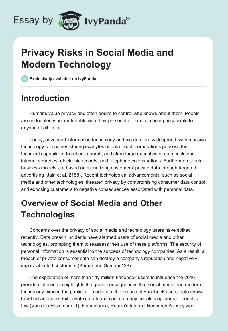 Privacy Risks in Social Media and Modern Technology. Page 1