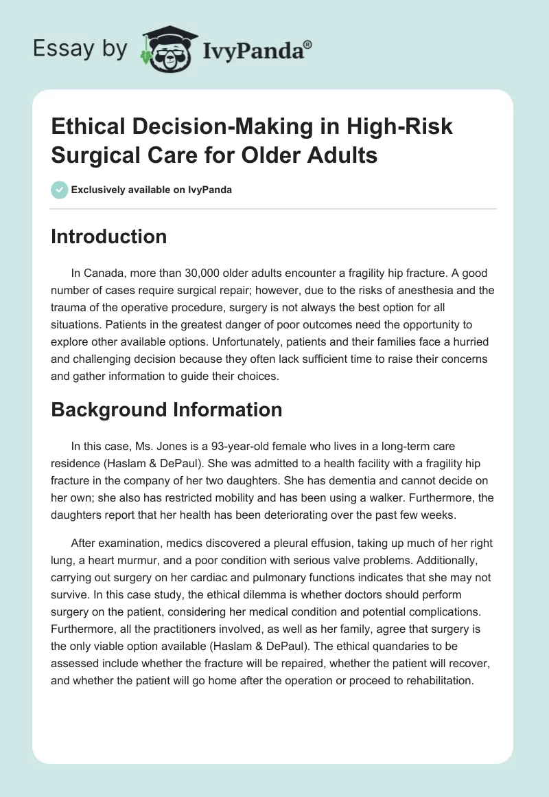 Ethical Decision-Making in High-Risk Surgical Care for Older Adults. Page 1