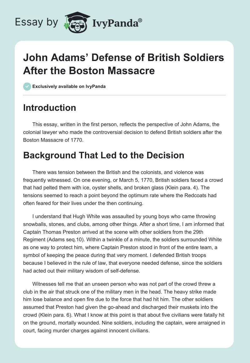 John Adams’ Defense of British Soldiers After the Boston Massacre. Page 1