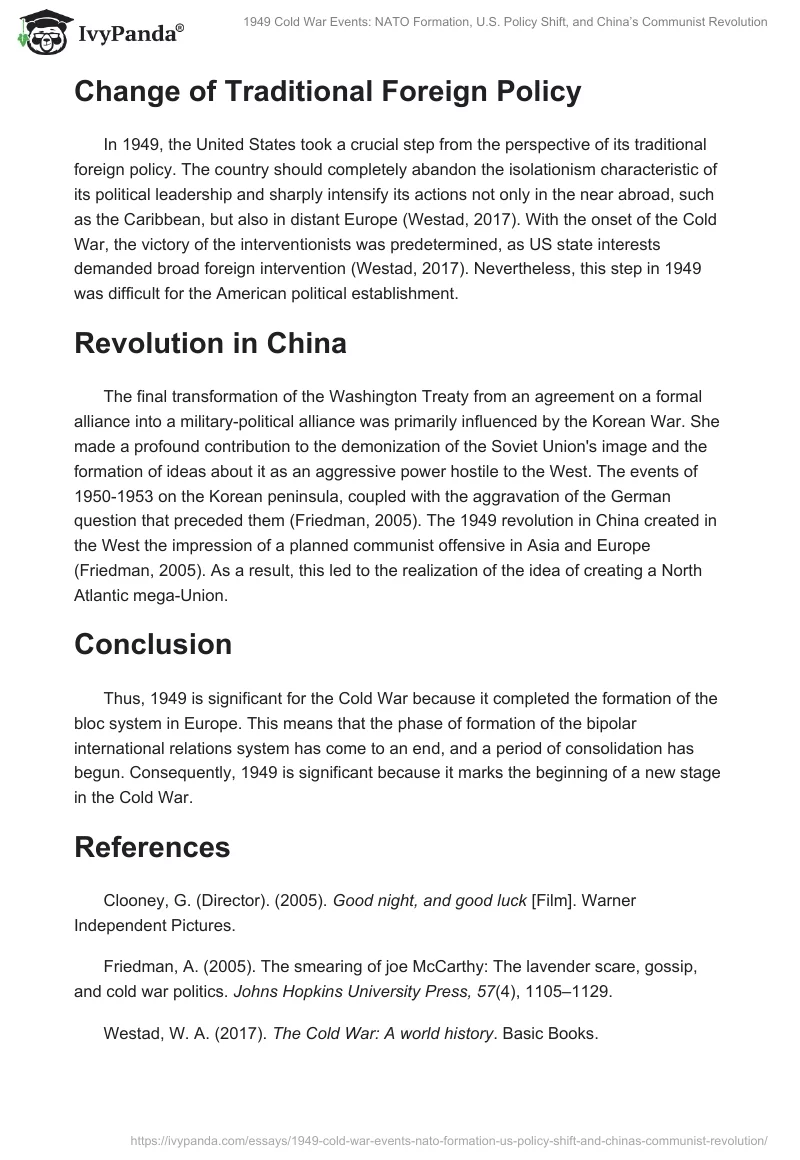 1949 Cold War Events: NATO Formation, U.S. Policy Shift, and China’s Communist Revolution. Page 2