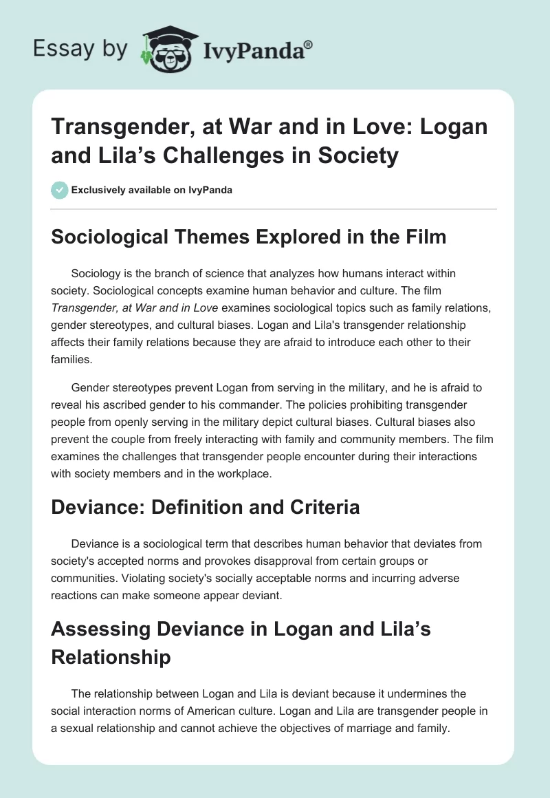Transgender, at War and in Love: Logan and Lila’s Challenges in Society. Page 1