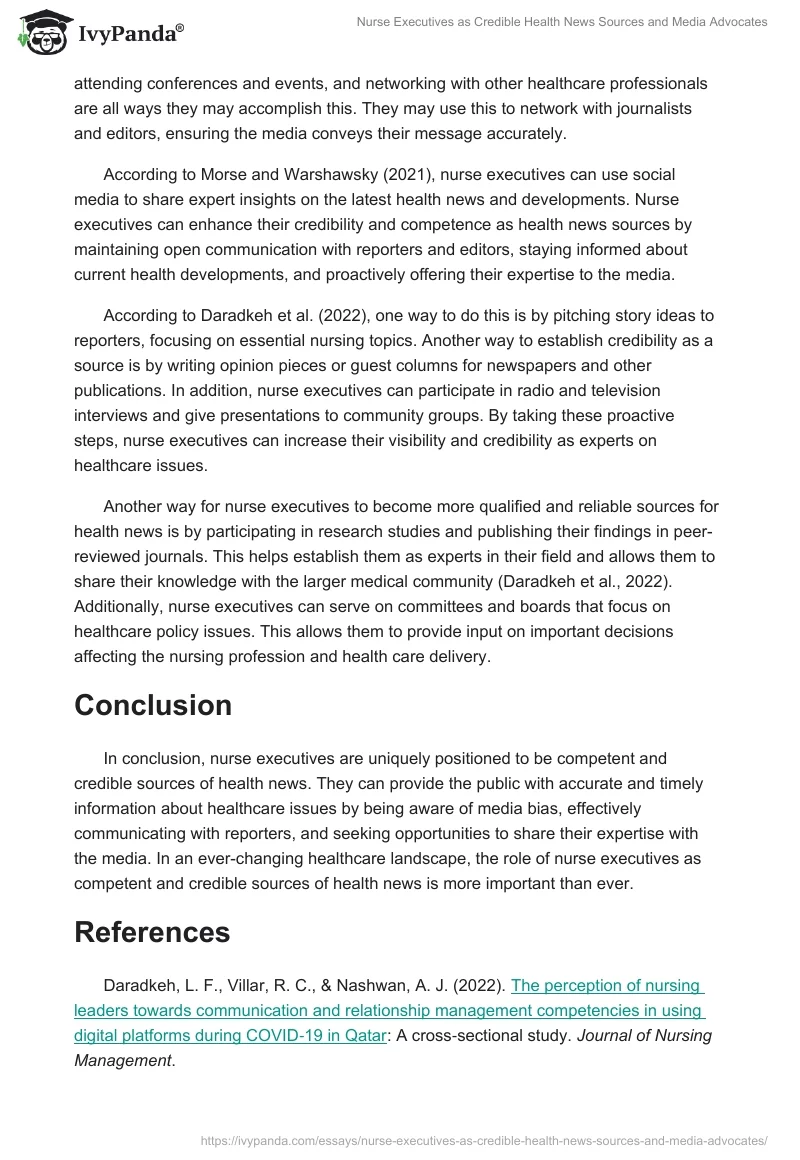 Nurse Executives as Credible Health News Sources and Media Advocates. Page 2