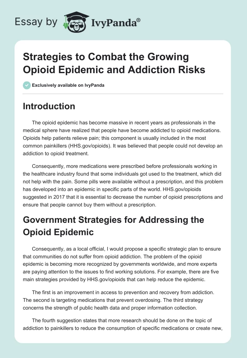 Strategies to Combat the Growing Opioid Epidemic and Addiction Risks. Page 1
