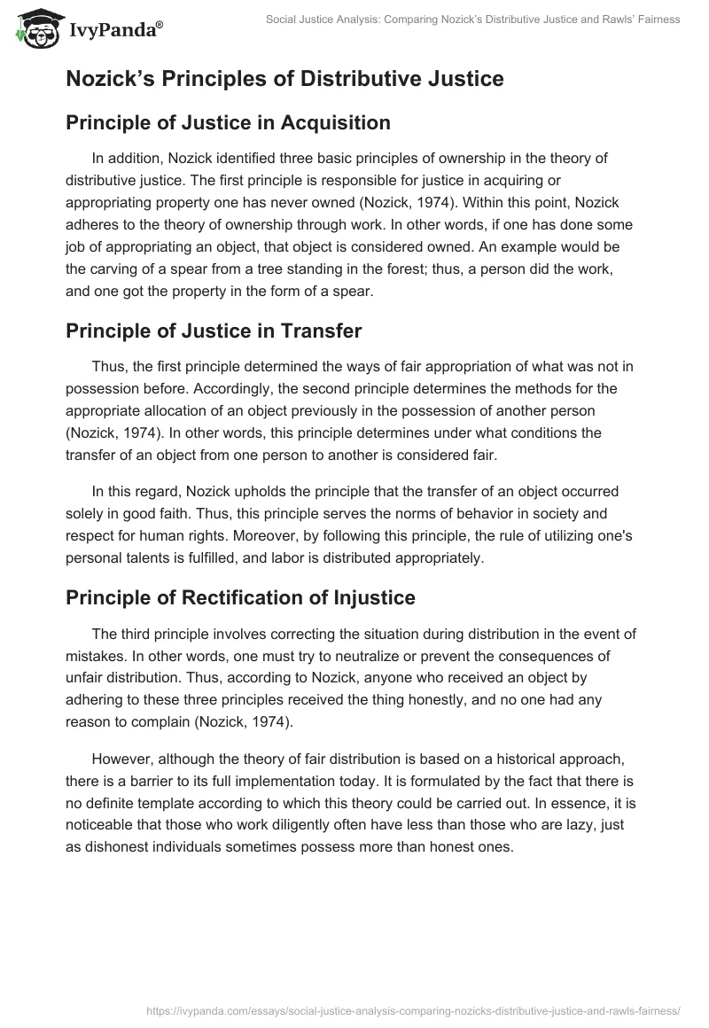 Social Justice Analysis: Comparing Nozick’s Distributive Justice and Rawls’ Fairness. Page 2