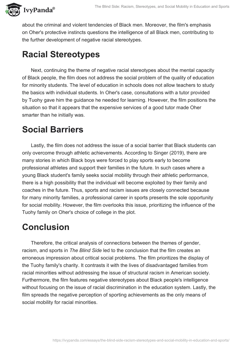 The Blind Side: Racism, Stereotypes, and Social Mobility in Education and Sports. Page 2