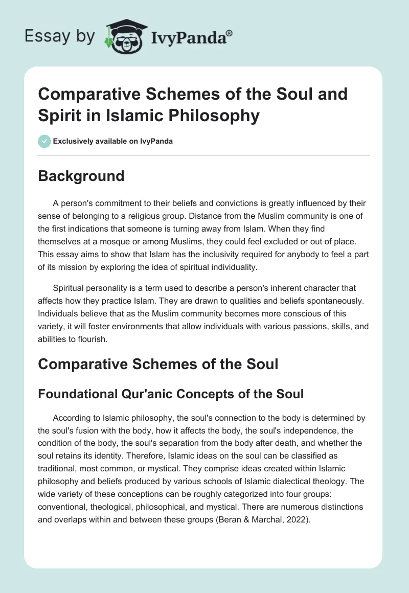 Comparative Schemes of the Soul and Spirit in Islamic Philosophy. Page 1