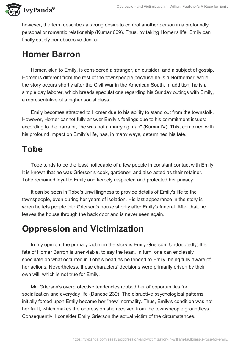 Oppression and Victimization in William Faulkner’s A Rose for Emily. Page 2