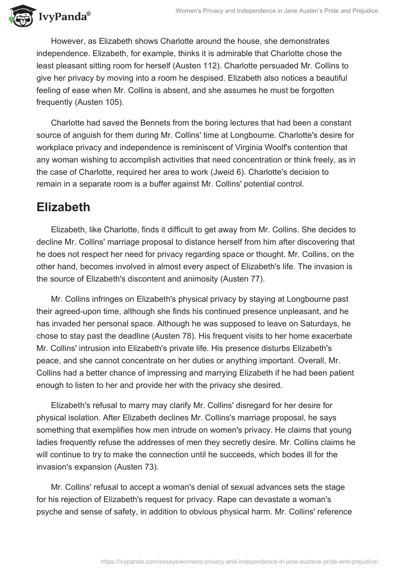 Women’s Privacy and Independence in Jane Austen’s Pride and Prejudice. Page 2
