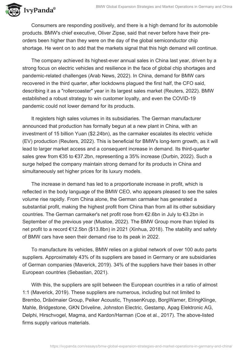 BMW Global Expansion Strategies and Market Operations in Germany and China. Page 2