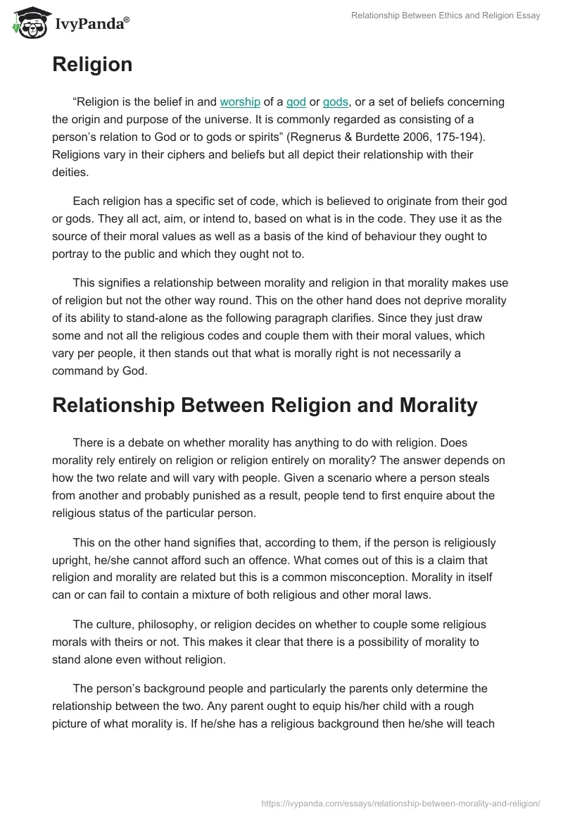 Relationship Between Ethics and Religion Essay. Page 2