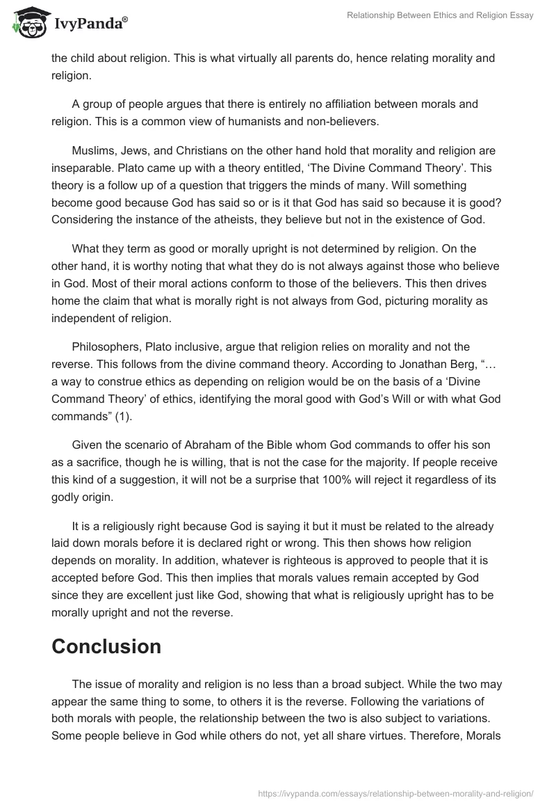 Relationship Between Ethics and Religion Essay. Page 3