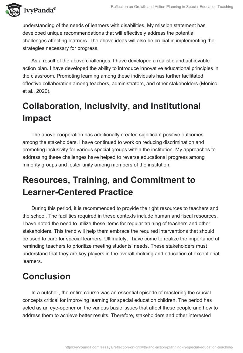 Reflection on Growth and Action Planning in Special Education Teaching. Page 2