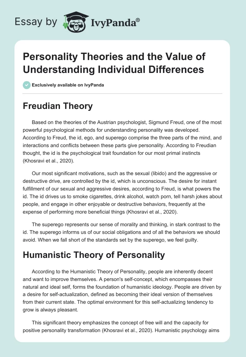 Personality Theories and the Value of Understanding Individual Differences. Page 1