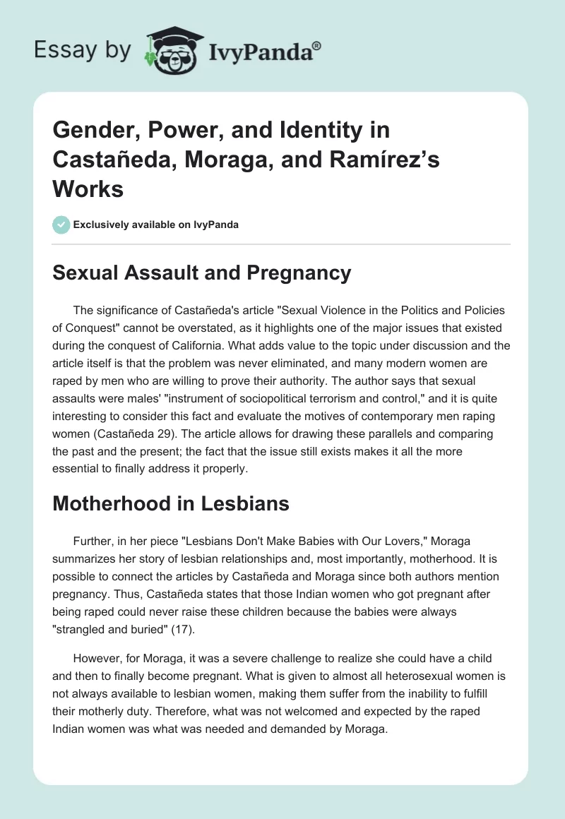 Gender, Power, and Identity in Castañeda, Moraga, and Ramírez’s Works. Page 1