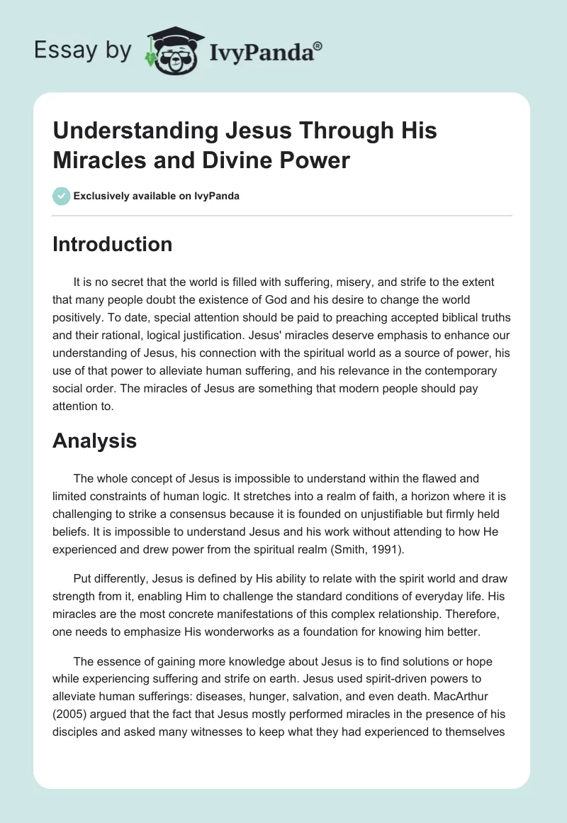 Understanding Jesus Through His Miracles and Divine Power. Page 1