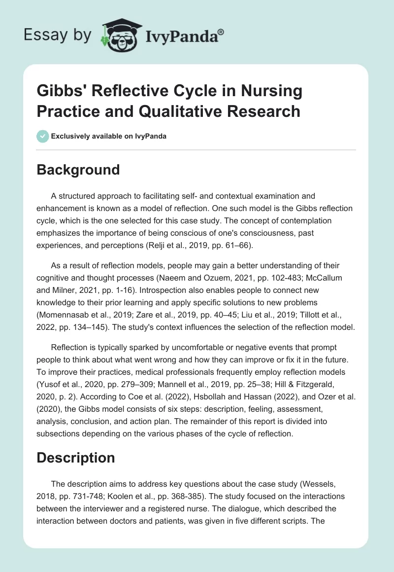 Gibbs' Reflective Cycle in Nursing Practice and Qualitative Research. Page 1